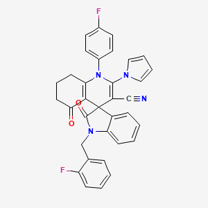 molecular formula C34H24F2N4O2 B4323065 1-(2-fluorobenzyl)-1'-(4-fluorophenyl)-2,5'-dioxo-2'-(1H-pyrrol-1-yl)-1,2,5',6',7',8'-hexahydro-1'H-spiro[indole-3,4'-quinoline]-3'-carbonitrile 