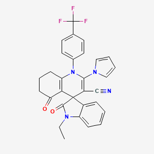 molecular formula C30H23F3N4O2 B4323077 1-ethyl-2,5'-dioxo-2'-(1H-pyrrol-1-yl)-1'-[4-(trifluoromethyl)phenyl]-1,2,5',6',7',8'-hexahydro-1'H-spiro[indole-3,4'-quinoline]-3'-carbonitrile 