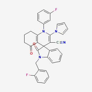 molecular formula C34H24F2N4O2 B4323089 1-(2-fluorobenzyl)-1'-(3-fluorophenyl)-2,5'-dioxo-2'-(1H-pyrrol-1-yl)-1,2,5',6',7',8'-hexahydro-1'H-spiro[indole-3,4'-quinoline]-3'-carbonitrile 