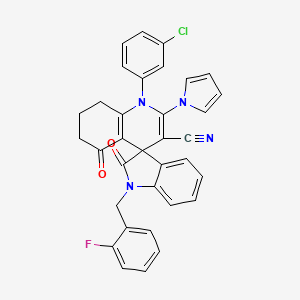 1'-(3-chlorophenyl)-1-(2-fluorobenzyl)-2,5'-dioxo-2'-(1H-pyrrol-1-yl)-1,2,5',6',7',8'-hexahydro-1'H-spiro[indole-3,4'-quinoline]-3'-carbonitrile