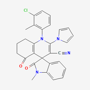 1'-(3-chloro-2-methylphenyl)-1-methyl-2,5'-dioxo-2'-(1H-pyrrol-1-yl)-1,2,5',6',7',8'-hexahydro-1'H-spiro[indole-3,4'-quinoline]-3'-carbonitrile