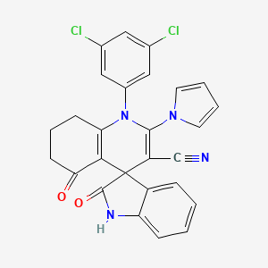 molecular formula C27H18Cl2N4O2 B4323118 1'-(3,5-dichlorophenyl)-2,5'-dioxo-2'-(1H-pyrrol-1-yl)-1,2,5',6',7',8'-hexahydro-1'H-spiro[indole-3,4'-quinoline]-3'-carbonitrile 