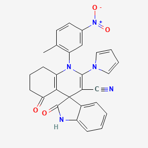 molecular formula C28H21N5O4 B4323134 1'-(2-methyl-5-nitrophenyl)-2,5'-dioxo-2'-(1H-pyrrol-1-yl)-1,2,5',6',7',8'-hexahydro-1'H-spiro[indole-3,4'-quinoline]-3'-carbonitrile 