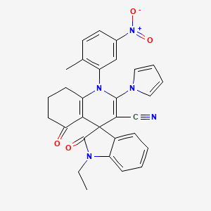 1-ethyl-1'-(2-methyl-5-nitrophenyl)-2,5'-dioxo-2'-(1H-pyrrol-1-yl)-1,2,5',6',7',8'-hexahydro-1'H-spiro[indole-3,4'-quinoline]-3'-carbonitrile