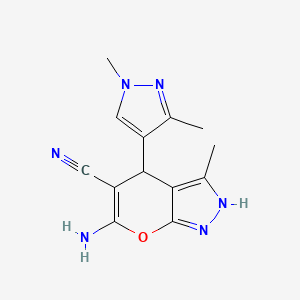 molecular formula C13H14N6O B4323196 6-amino-4-(1,3-dimethyl-1H-pyrazol-4-yl)-3-methyl-1,4-dihydropyrano[2,3-c]pyrazole-5-carbonitrile 