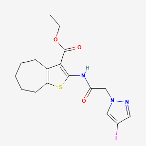 molecular formula C17H20IN3O3S B4323273 ethyl 2-{[(4-iodo-1H-pyrazol-1-yl)acetyl]amino}-5,6,7,8-tetrahydro-4H-cyclohepta[b]thiophene-3-carboxylate 