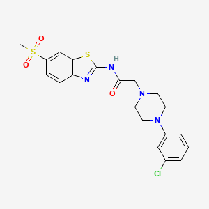 molecular formula C20H21ClN4O3S2 B4323389 2-[4-(3-CHLOROPHENYL)PIPERAZIN-1-YL]-N-(6-METHANESULFONYL-13-BENZOTHIAZOL-2-YL)ACETAMIDE 