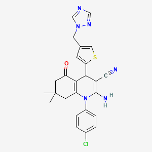 molecular formula C25H23ClN6OS B4323435 2-amino-1-(4-chlorophenyl)-7,7-dimethyl-5-oxo-4-[4-(1H-1,2,4-triazol-1-ylmethyl)-2-thienyl]-1,4,5,6,7,8-hexahydroquinoline-3-carbonitrile 