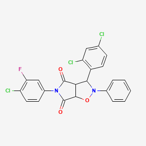 molecular formula C23H14Cl3FN2O3 B4323494 5-(4-chloro-3-fluorophenyl)-3-(2,4-dichlorophenyl)-2-phenyldihydro-2H-pyrrolo[3,4-d]isoxazole-4,6(3H,5H)-dione 