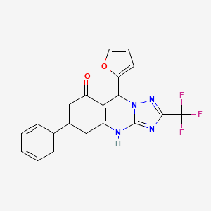 molecular formula C20H15F3N4O2 B4323664 9-(2-furyl)-6-phenyl-2-(trifluoromethyl)-5,6,7,9-tetrahydro[1,2,4]triazolo[5,1-b]quinazolin-8(4H)-one 