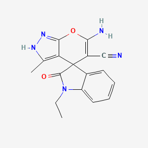 6'-amino-1-ethyl-3'-methyl-2-oxo-1,2-dihydro-1'H-spiro[indole-3,4'-pyrano[2,3-c]pyrazole]-5'-carbonitrile