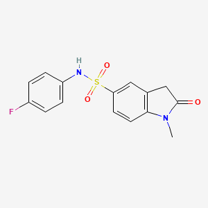 molecular formula C15H13FN2O3S B4325172 N-(4-FLUOROPHENYL)-1-METHYL-2-OXO-5-INDOLINESULFONAMIDE 