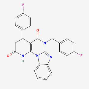 molecular formula C26H18F2N4O2 B4325564 6-(4-fluorophenyl)-9-[(4-fluorophenyl)methyl]-1,3,9,11-tetrazatetracyclo[8.7.0.02,7.012,17]heptadeca-2(7),10,12,14,16-pentaene-4,8-dione 