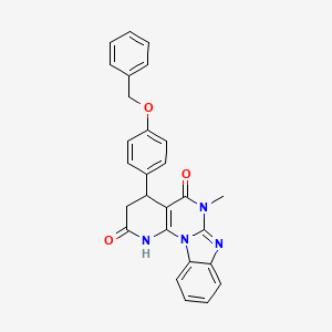 molecular formula C27H22N4O3 B4325690 9-methyl-6-(4-phenylmethoxyphenyl)-1,3,9,11-tetrazatetracyclo[8.7.0.02,7.012,17]heptadeca-2(7),10,12,14,16-pentaene-4,8-dione 