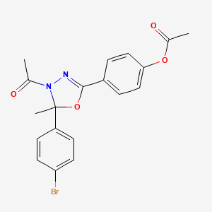 molecular formula C19H17BrN2O4 B4325793 4-[4-acetyl-5-(4-bromophenyl)-5-methyl-4,5-dihydro-1,3,4-oxadiazol-2-yl]phenyl acetate 