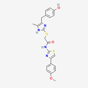 molecular formula C23H22N4O3S2 B4325799 2-{[5-(4-hydroxybenzyl)-4-methyl-1H-imidazol-2-yl]thio}-N-[4-(4-methoxyphenyl)-1,3-thiazol-2-yl]acetamide 