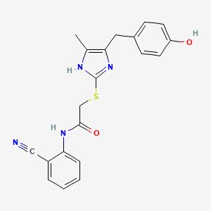 molecular formula C20H18N4O2S B4325809 N-(2-cyanophenyl)-2-{[5-(4-hydroxybenzyl)-4-methyl-1H-imidazol-2-yl]thio}acetamide 
