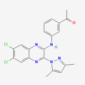 molecular formula C21H17Cl2N5O B4325819 1-(3-{[6,7-dichloro-3-(3,5-dimethyl-1H-pyrazol-1-yl)quinoxalin-2-yl]amino}phenyl)ethanone 