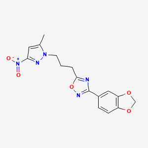 molecular formula C16H15N5O5 B4325863 3-(1,3-benzodioxol-5-yl)-5-[3-(5-methyl-3-nitro-1H-pyrazol-1-yl)propyl]-1,2,4-oxadiazole 