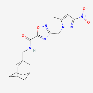 molecular formula C19H24N6O4 B4325869 N-(1-adamantylmethyl)-3-[(5-methyl-3-nitro-1H-pyrazol-1-yl)methyl]-1,2,4-oxadiazole-5-carboxamide 