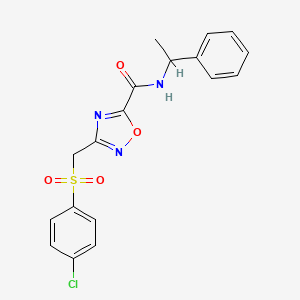 molecular formula C18H16ClN3O4S B4325896 3-{[(4-chlorophenyl)sulfonyl]methyl}-N-(1-phenylethyl)-1,2,4-oxadiazole-5-carboxamide 