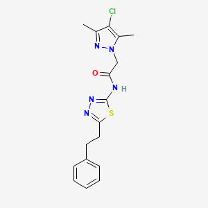 2-(4-chloro-3,5-dimethyl-1H-pyrazol-1-yl)-N-[5-(2-phenylethyl)-1,3,4-thiadiazol-2-yl]acetamide