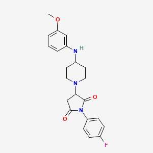 molecular formula C22H24FN3O3 B4325929 1-(4-fluorophenyl)-3-{4-[(3-methoxyphenyl)amino]piperidin-1-yl}pyrrolidine-2,5-dione 