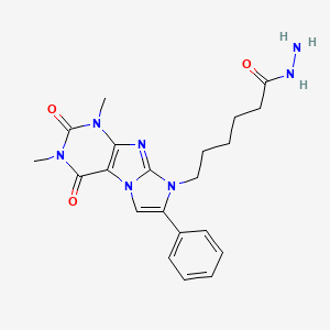 molecular formula C21H25N7O3 B4326032 6-(1,3-dimethyl-2,4-dioxo-7-phenyl-1,2,3,4-tetrahydro-8H-imidazo[2,1-f]purin-8-yl)hexanohydrazide 