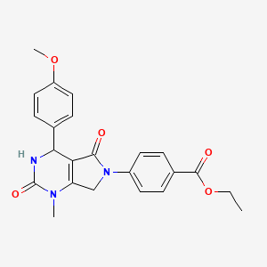 molecular formula C23H23N3O5 B4326042 ethyl 4-[4-(4-methoxyphenyl)-1-methyl-2,5-dioxo-1,2,3,4,5,7-hexahydro-6H-pyrrolo[3,4-d]pyrimidin-6-yl]benzoate 