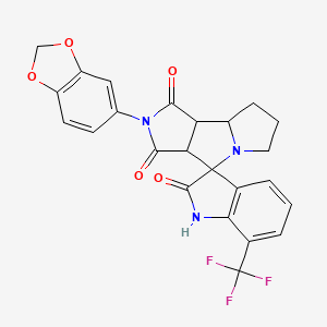 molecular formula C24H18F3N3O5 B4326082 2'-(1,3-benzodioxol-5-yl)-7-(trifluoromethyl)-3a',6',7',8',8a',8b'-hexahydro-1'H-spiro[indole-3,4'-pyrrolo[3,4-a]pyrrolizine]-1',2,3'(1H,2'H)-trione 