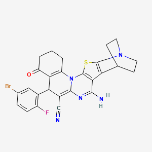 molecular formula C26H21BrFN5OS B4326095 4-amino-8-(5-bromo-2-fluorophenyl)-10-oxo-17-thia-5,15,19-triazahexacyclo[17.2.2.0~2,18~.0~3,16~.0~6,15~.0~9,14~]tricosa-2(18),3(16),4,6,9(14)-pentaene-7-carbonitrile 