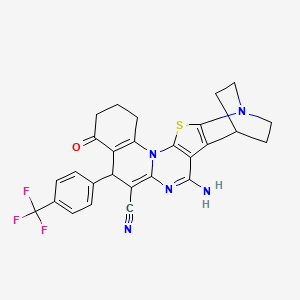 molecular formula C27H22F3N5OS B4326165 4-amino-10-oxo-8-[4-(trifluoromethyl)phenyl]-17-thia-5,15,19-triazahexacyclo[17.2.2.0~2,18~.0~3,16~.0~6,15~.0~9,14~]tricosa-2(18),3(16),4,6,9(14)-pentaene-7-carbonitrile 