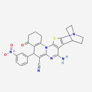 molecular formula C26H22N6O3S B4326169 4-amino-8-(3-nitrophenyl)-10-oxo-17-thia-5,15,19-triazahexacyclo[17.2.2.0~2,18~.0~3,16~.0~6,15~.0~9,14~]tricosa-2(18),3(16),4,6,9(14)-pentaene-7-carbonitrile 