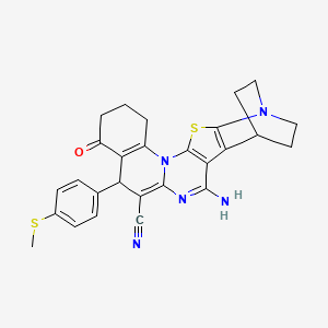 molecular formula C27H25N5OS2 B4326170 4-amino-8-[4-(methylthio)phenyl]-10-oxo-17-thia-5,15,19-triazahexacyclo[17.2.2.0~2,18~.0~3,16~.0~6,15~.0~9,14~]tricosa-2(18),3(16),4,6,9(14)-pentaene-7-carbonitrile 