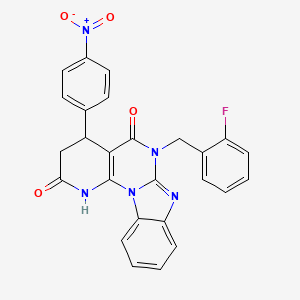 molecular formula C26H18FN5O4 B4326200 6-(2-fluorobenzyl)-4-(4-nitrophenyl)-3,4-dihydropyrido[3',2':5,6]pyrimido[1,2-a]benzimidazole-2,5(1H,6H)-dione 