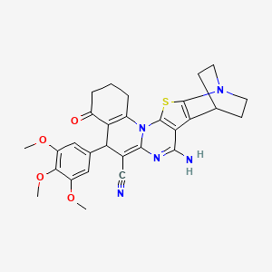 4-amino-10-oxo-8-(3,4,5-trimethoxyphenyl)-17-thia-5,15,19-triazahexacyclo[17.2.2.0~2,18~.0~3,16~.0~6,15~.0~9,14~]tricosa-2(18),3(16),4,6,9(14)-pentaene-7-carbonitrile