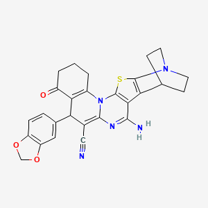 4-amino-8-(1,3-benzodioxol-5-yl)-10-oxo-17-thia-5,15,19-triazahexacyclo[17.2.2.0~2,18~.0~3,16~.0~6,15~.0~9,14~]tricosa-2(18),3(16),4,6,9(14)-pentaene-7-carbonitrile