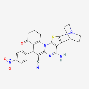 molecular formula C26H22N6O3S B4326226 4-amino-8-(4-nitrophenyl)-10-oxo-17-thia-5,15,19-triazahexacyclo[17.2.2.0~2,18~.0~3,16~.0~6,15~.0~9,14~]tricosa-2(18),3(16),4,6,9(14)-pentaene-7-carbonitrile 