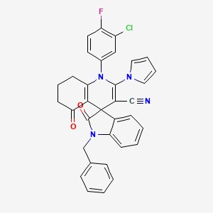 molecular formula C34H24ClFN4O2 B4326232 1-benzyl-1'-(3-chloro-4-fluorophenyl)-2,5'-dioxo-2'-(1H-pyrrol-1-yl)-1,2,5',6',7',8'-hexahydro-1'H-spiro[indole-3,4'-quinoline]-3'-carbonitrile 