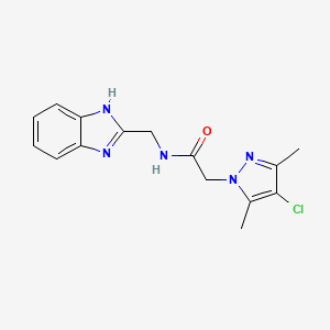 molecular formula C15H16ClN5O B4326276 N-(1H-benzimidazol-2-ylmethyl)-2-(4-chloro-3,5-dimethyl-1H-pyrazol-1-yl)acetamide 