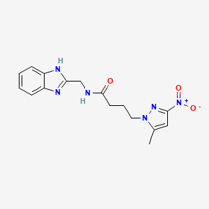 molecular formula C16H18N6O3 B4326280 N-(1H-benzimidazol-2-ylmethyl)-4-(5-methyl-3-nitro-1H-pyrazol-1-yl)butanamide 