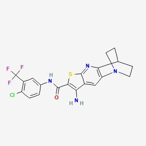 molecular formula C20H16ClF3N4OS B4326313 5-amino-N-[4-chloro-3-(trifluoromethyl)phenyl]-7-thia-1,9-diazatetracyclo[9.2.2.0~2,10~.0~4,8~]pentadeca-2(10),3,5,8-tetraene-6-carboxamide 