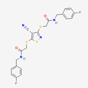 molecular formula C22H18F2N4O2S3 B4326322 2,2'-[(4-cyanoisothiazole-3,5-diyl)bis(thio)]bis[N-(4-fluorobenzyl)acetamide] 