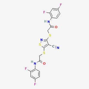 molecular formula C20H12F4N4O2S3 B4326328 2,2'-[(4-cyanoisothiazole-3,5-diyl)bis(thio)]bis[N-(2,4-difluorophenyl)acetamide] 