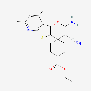 ethyl 2'-amino-3'-cyano-7',9'-dimethylspiro[cyclohexane-1,4'-pyrano[2',3':4,5]thieno[2,3-b]pyridine]-4-carboxylate