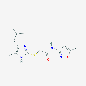 molecular formula C14H20N4O2S B4326368 2-[(5-isobutyl-4-methyl-1H-imidazol-2-yl)thio]-N-(5-methylisoxazol-3-yl)acetamide 