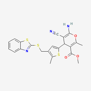 molecular formula C22H19N3O3S3 B4326401 methyl 6-amino-4-{4-[(1,3-benzothiazol-2-ylthio)methyl]-5-methyl-2-thienyl}-5-cyano-2-methyl-4H-pyran-3-carboxylate 