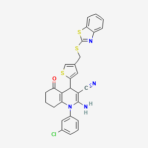 molecular formula C28H21ClN4OS3 B4326413 2-amino-4-{4-[(1,3-benzothiazol-2-ylthio)methyl]-2-thienyl}-1-(3-chlorophenyl)-5-oxo-1,4,5,6,7,8-hexahydroquinoline-3-carbonitrile 