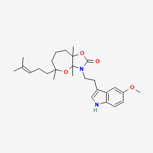molecular formula C27H38N2O4 B4326451 3-[2-(5-methoxy-1H-indol-3-yl)ethyl]-3a,5,8a-trimethyl-5-(4-methylpent-3-en-1-yl)hexahydrooxepino[2,3-d][1,3]oxazol-2(3H)-one 
