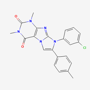 molecular formula C22H18ClN5O2 B4326645 8-(3-chlorophenyl)-1,3-dimethyl-7-(4-methylphenyl)-1H-imidazo[2,1-f]purine-2,4(3H,8H)-dione 